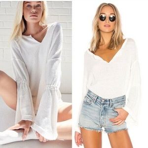 We The Free Dahlia Waffle Knit Bell Sleeve TopBoho